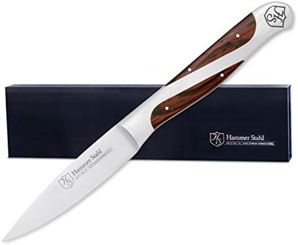 Hammer Stahl 3.5 Inch Paring Knife Versatile Fruit Knife For Garnishing Peeling And More Small Kitchen Knife For Vegetables And Fruits Ergonomic Quad-Tang Pakkawood Handle & Box