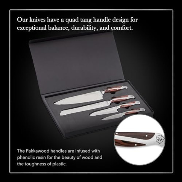 Hammer Stahl 4 Piece Knife Set Chef Essential Kitchen Knife Set Stainless Steel Knife Set With Bread Chef Santoku & Paring Knives Classic Chef Knife Set Cutting Knife Set For The Home Cook