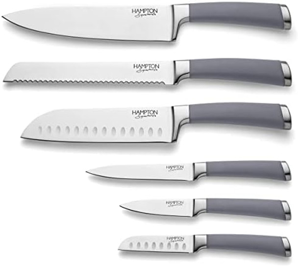 Hampton Forge Beton 7 Piece Textured Block With Knives One Size Taupe/Grey