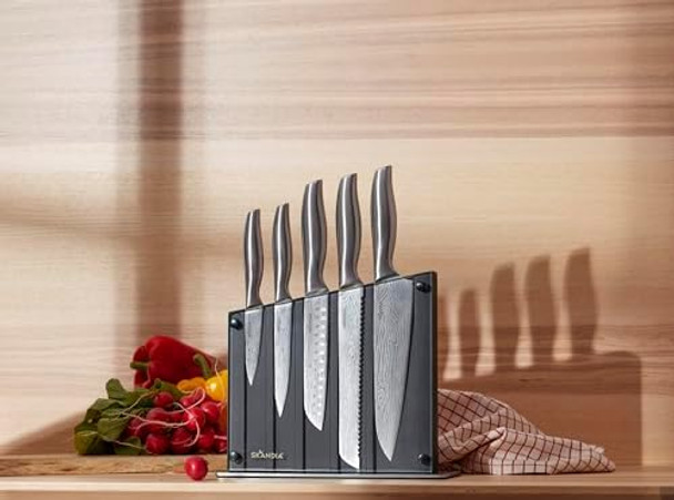 Hampton Forge Skandia Reflections 6 Piece Glass Block Knife Set One Size Taupe/Grey