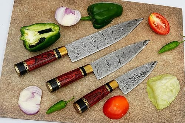 Kitchen Knife Set Damascus Hunting Knife 3Pcs Of Professional Chef Kitchen Set Knives With Leather Sheath Campimg Knife Kitchen Knife Set Damascus Hunting Knife 3Pcs Of Professional Chef Kitchen Set Knives With Leather Sheath Campimg Knife