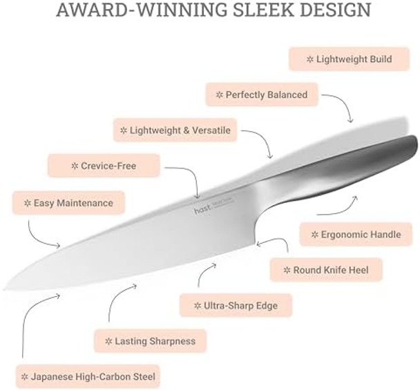 Hast 8 Inch Chef Knife Ultra Sharp Japanese Kitchen Knife Carbon Stainless Steel Lightweight Ergonomic & Award-Winning Japanese Knife Professional Stainless Steel Knife