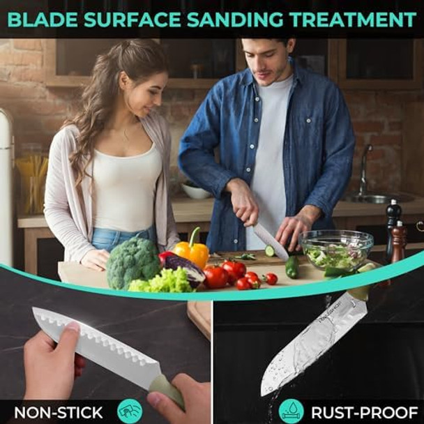 Haushof Kitchen Knife Set 5 Pcs Colorful Kitchen Knives With Sheaths Non-Stick Coated Stainless Steel Blades For Slicing Dicing&Cutting s Knife Set With Ergonomic Handle For Dad Mom And Wife