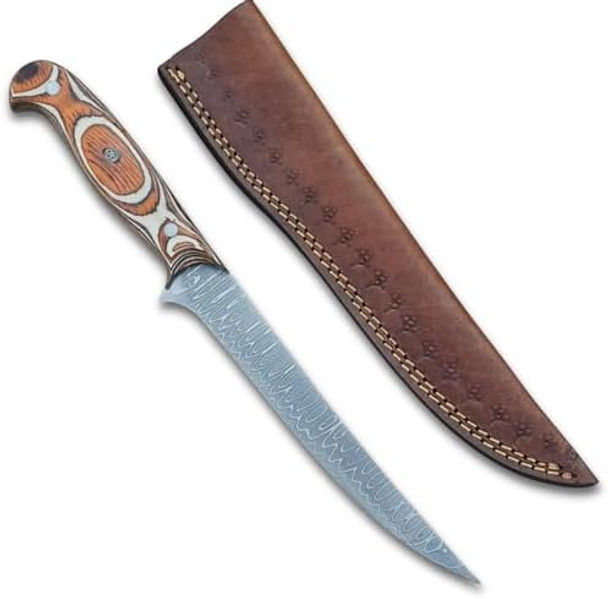 Handmade Fillet Knife For Fish Filleting - Stainless Steel Damascus Boning Knife - 8 In Thin Sharp Rust Proof Blade For Boning With Sheath