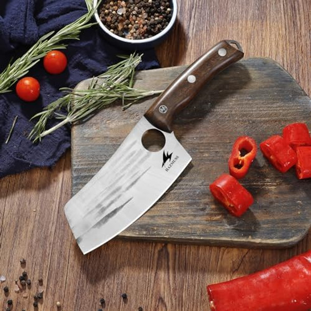 Chef'S Knife - 6.2" High Carbon Stainless Steel Blade Perfect Kitchen Knive Chopping Julienne And Slicing Kitchen Knife Full Tang With Ergonomic Ash Wood Handle Leather Sheath
