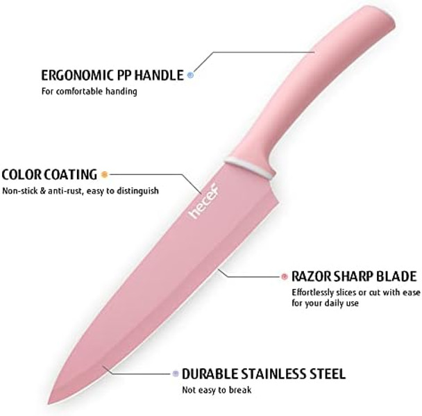 Hecef Colorful Knife Set With Covers Dishwasher Safe 6 Pieces Colour Coded Non-Stick Stainless Steel Cooking Knives Including Paring Utility Bread Carving Santoku Chef Knife Hecef Colorful Knife Set With Covers Dishwasher Safe 6 Pieces Colour Coded Non-Stick Stainless Steel Cooking Knives Including Paring Utility Bread Carving Santoku Chef Knife