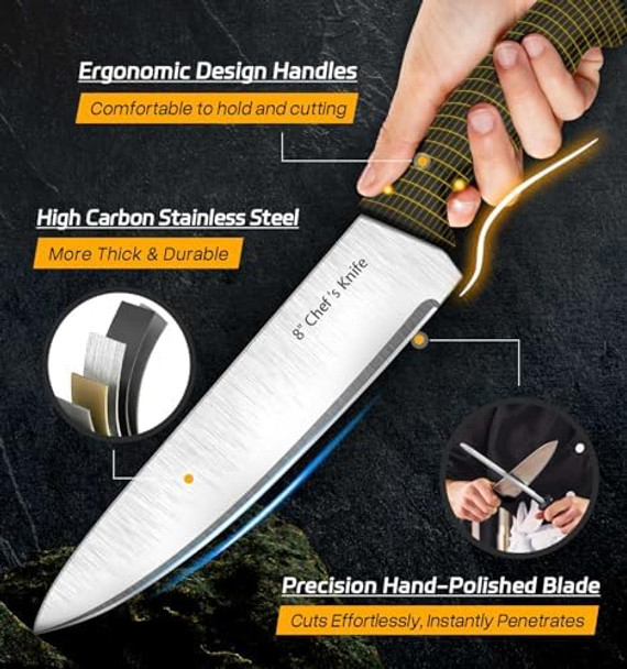 Knife Set 6-Piece Premium Kitchen Knife Set For Home Chefs Sharp Stainless Steel Knives With Ergonomic Handles And Stylish Block Durable & Easy Clean Black