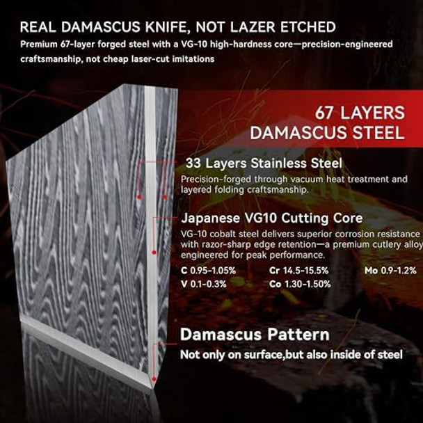 8" Chef'S Knife Japanese Damascus Chefs Knife 67 Layers High Carbon Vg10 Steel Core With Resin & Burl Ergonomic Handle Box 8" Chef'S Knife Japanese Damascus Chefs Knife 67 Layers High Carbon Vg10 Steel Core With Resin & Burl Ergonomic Handle Box