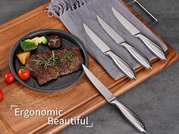 Serrated Steak Knife 4 Piece Set German High Carton Stainless Steel Blade For Home Restaurant - Silver Serrated Steak Knife 4 Piece Set German High Carton Stainless Steel Blade For Home Restaurant - Silver