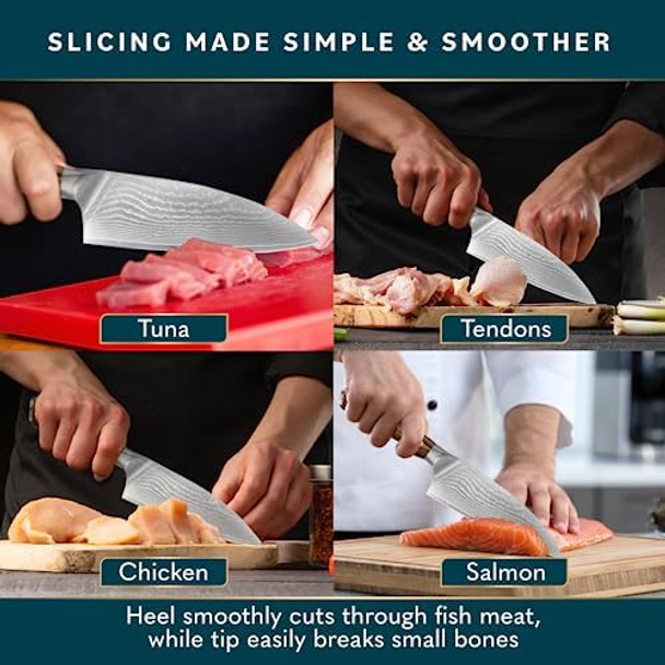 Home Hero Japanese Deba Knife Collection - Vg10 Damascus Steel Triple Rivet Ultra Sharp 67 Layers Kitchen Knife With Ergonomic Rosewood Handle - Unique For Men & Women (6 Inch Deba Knife) Home Hero Japanese Deba Knife Collection - Vg10 Damascus Steel Triple Rivet Ultra Sharp 67 Layers Kitchen Knife With Ergonomic Rosewood Handle - Unique For Men & Women (6 Inch Deba Knife)