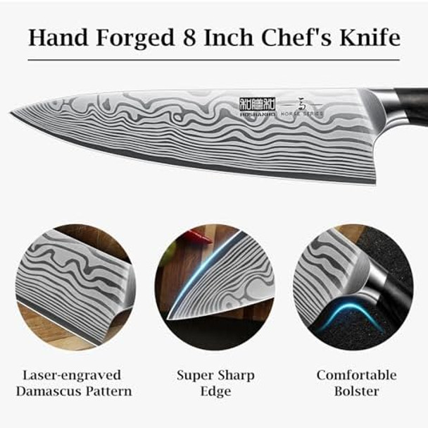 8 Inch Chef Knife Ultra Sharp High Carbon Powder Steel Kitchen Knife Professional Japanese Chef'S Knife & Magnetic Knife Strips Magnetic Knife Holder For Wall 16 Inch