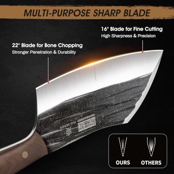 6 Inch Cleaver Knife Hand Forged Vegetable Meat Cleaver Full Tang Chopper Butcher Knife For Meat Cutting For Kitchen Outdoor Cooking Camping