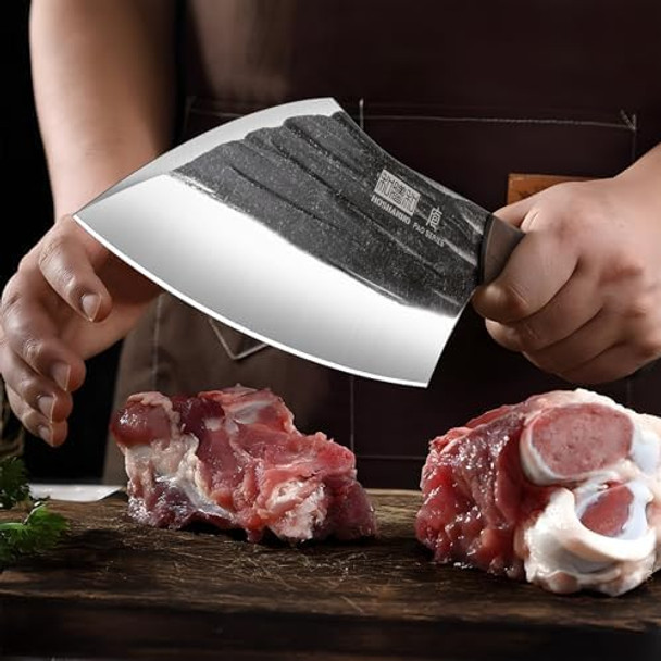 6 Inch Cleaver Knife Hand Forged Vegetable Meat Cleaver Full Tang Chopper Butcher Knife For Meat Cutting For Kitchen Outdoor Cooking Camping