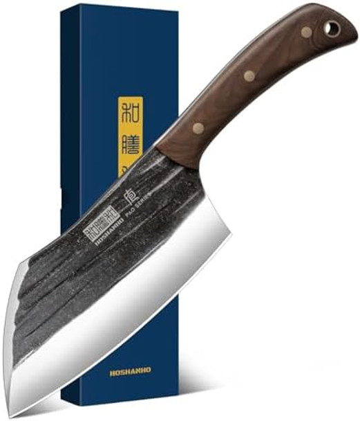 6 Inch Cleaver Knife Hand Forged Vegetable Meat Cleaver Full Tang Chopper Butcher Knife For Meat Cutting For Kitchen Outdoor Cooking Camping