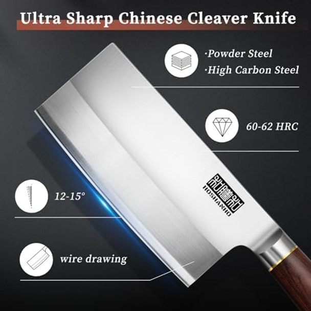 Ultra Sharp Cleaver Knife 7 Inch High Carbon Powder Steel Meat Cleaver Butcher Knife With Wooden Handle Vegetable Meat Cleaver For Home And Restaurant