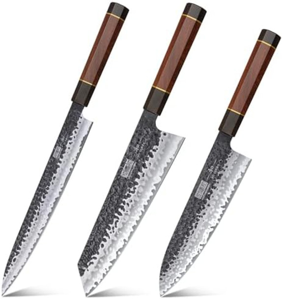 9 Inch Kiritsuke Chef Knife Japanese Hand Forged 7 Layers Vg-10 Steel Kitchen Knife & Sushi Knife Japanese Sashimi Knife 10 Inch & Paring Knife 3.75 Inch Peeling Knife