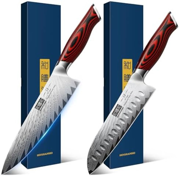 7-Inch Damascus Santoku Knife & 8-Inch Damascus Chef Knife