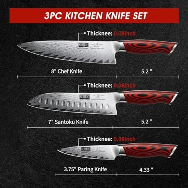 3 Pieces Damascus Kitchen Knife Set Ultra-Sharp Knives Set Professional Chef Knife Set With G10 Ergonomic Handle Box