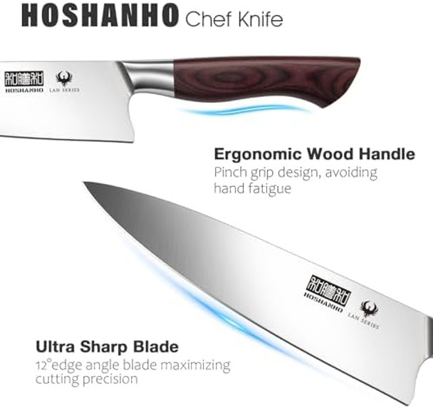 8 Inch Chef Knife German High Carbon Stainless Steel For Cooking & German High Carbon Stainless Steel Steak Knife Set 8 Pieces