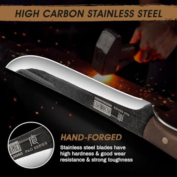 6.7 Inch Boning Knife For Meat Cutting & 3-Piece High Carbon Steel Serbian Chef Knife Set Of Heavy Duty Boning Knife & Meat Cleaver Knives & Viking Knives