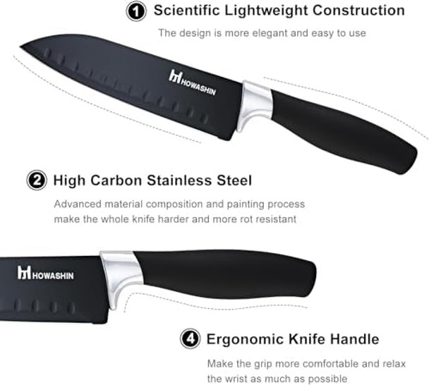 Knife Set With Block - Howashin 14 Pieces Green Knife Set Dishwasher Safe - Anti-Slip Handle - German Stainless Steel Knife Block Set With Box
