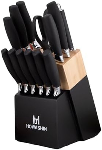 Knife Set With Block - Howashin 14 Pieces Green Knife Set Dishwasher Safe - Anti-Slip Handle - German Stainless Steel Knife Block Set With Box Knife Set With Block - Howashin 14 Pieces Green Knife Set Dishwasher Safe - Anti-Slip Handle - German Stainless Steel Knife Block Set With Box