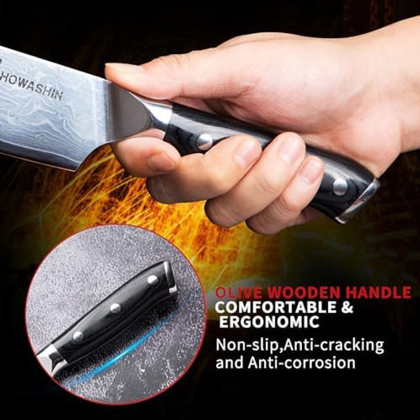 Japanese Steel Damascus Boning Knife Professional Fish Sharp High Carbon Super Steel Kitchen Utility With Ergonomic Black Pakkawooden Glass Fiber Handle (6" Fillet Knife) (8" Chef Knife)