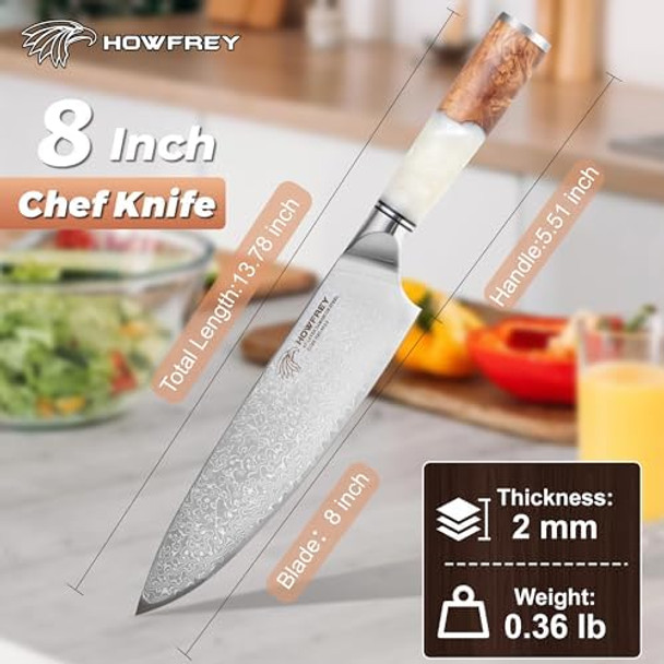 Damascus Chef Knife 8 Inch 67-Layer Japanese Kitchen Knives Sharp High Carbon Stainless Steel With Ergonomic Pakkawood Handles Elegant Box Packaging For Home And Kitchen Birthday Dad Mom