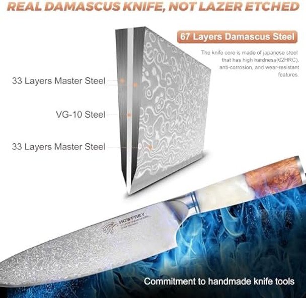 Damascus Chef Knife 8 Inch 67-Layer Japanese Kitchen Knives Sharp High Carbon Stainless Steel With Ergonomic Pakkawood Handles Elegant Box Packaging For Home And Kitchen Birthday Dad Mom