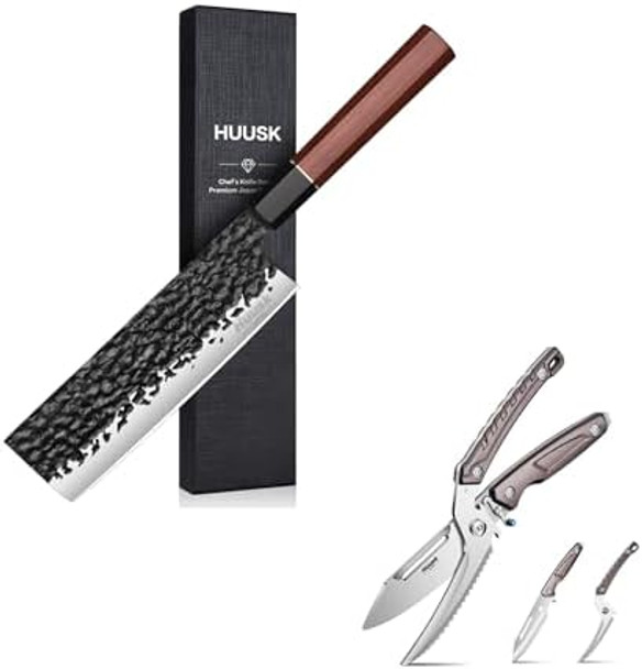 Huusk 7" Nakiri Chef Knife & Heavy Duty Poultry Scissors Huusk 7" Nakiri Chef Knife & Heavy Duty Poultry Scissors