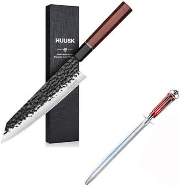 Huusk Japanese 9'' Kiritsuke Chef Knife & 10'' Knife Sharpener Rod