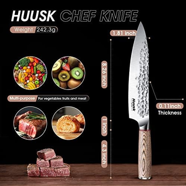 Huusk Japan Knife Japanese Chef Knife With Nakiri Set Hand Forged High Carbon Steel Kitchen Knives For Meat Vegetables - Wood Handle With Box