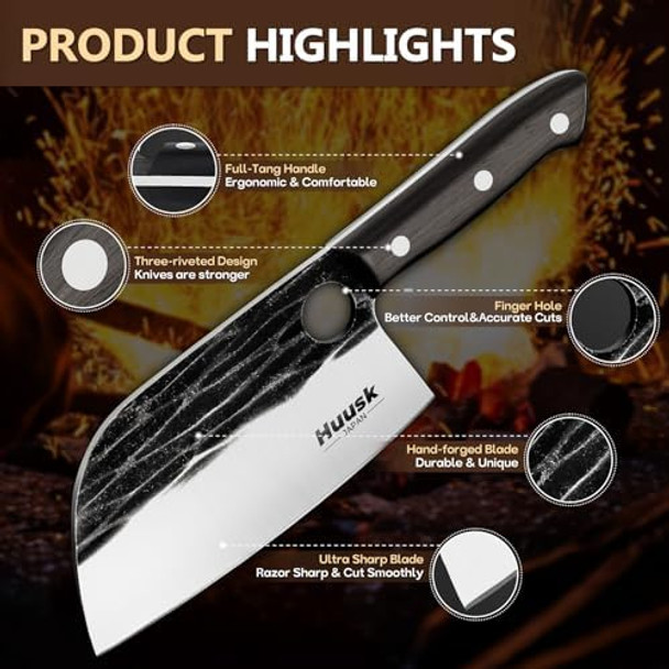 Huusk Serbian Chef Knife Hand Forged Meat Cleaver With Sheath High Carbon Steel Full Tang Knife Heavy Duty Butcher Knife For Kitchen Or Camping Outdoor Christmas s s For Dad