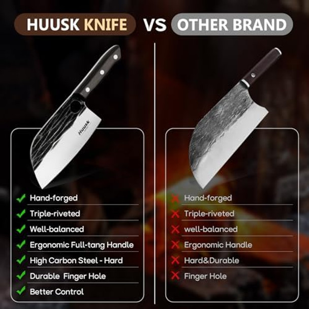 Huusk Serbian Chef Knife Hand Forged Meat Cleaver With Sheath High Carbon Steel Full Tang Knife Heavy Duty Butcher Knife For Kitchen Or Camping Outdoor Christmas s s For Dad