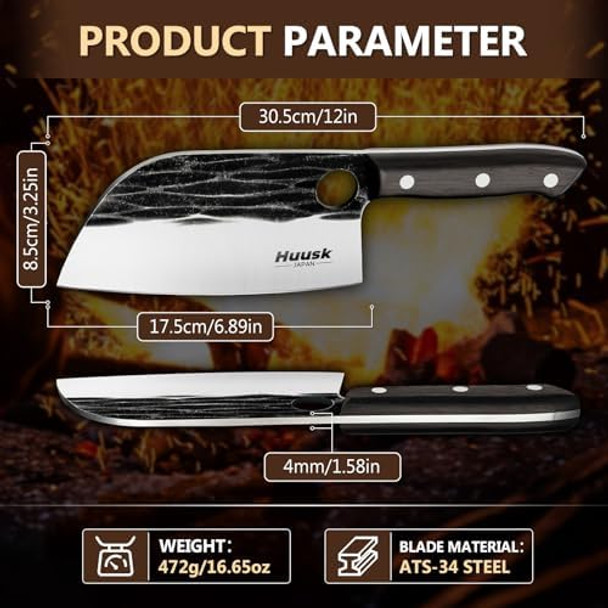 Huusk Serbian Chef Knife Hand Forged Meat Cleaver With Sheath High Carbon Steel Full Tang Knife Heavy Duty Butcher Knife For Kitchen Or Camping Outdoor Christmas s s For Dad