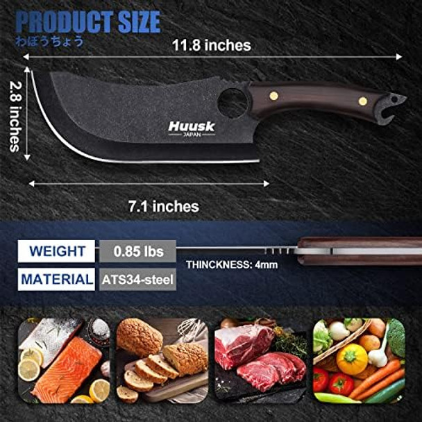 Huusk d Chef Knife Bundle With Black Butcher Knife For Meat Cutting Viking Men Bbq Camping With Sheath