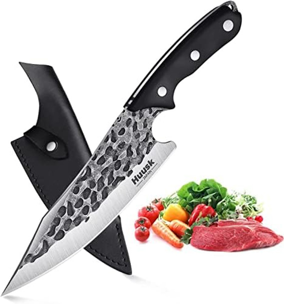 Huusk Chef Knife With Sheath Viking Knives Forged From High Carbon Steel Boning Knives For Meat Cutting Full Tang Butcher Knives Outdoor Cooking Knives For Kitchen Or Camping s Dad Christmas