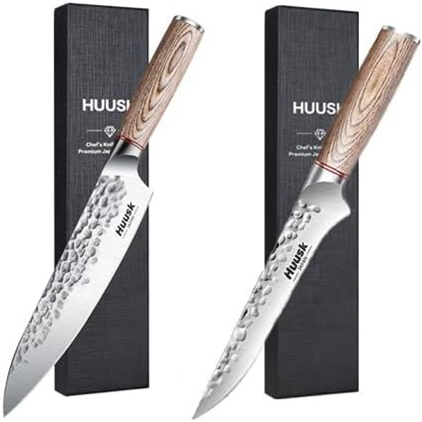 Huusk Japan Knife Professional Kitchen Knife Boning And Gyutou Knife Set For Meat Bones And Greens Cutting High Carbon Steel Sharp Chef Knife With Ergonomic Pakkawood Handle And Box For Family Re