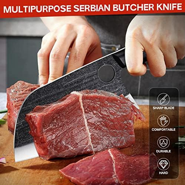 Huusk Japan Knife d Chef Knives Bundle With Serbian Knife And Hand Forged Butcher Knife Sheath Included Outdoor Camping Bbq Ideal Present