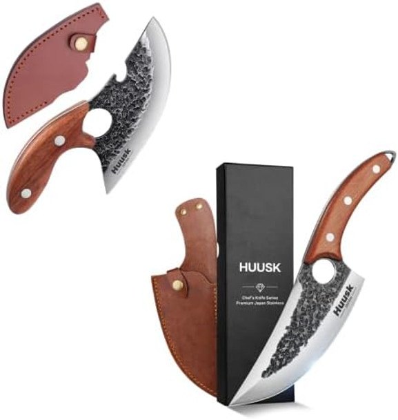 Huusk Cool Collectible Knives - d Chef Knife & Outdoor Camping Knife With Leather Sheath And Box