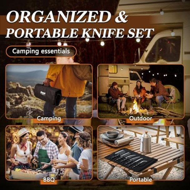 Huusk Serbian Chef Knife Set - 6Pcs Bundle With A Nakiri Japanese Knifeviking Boning Knives With Bag For Kitchen Outdoor Bbq Camping Birthday Idea Men