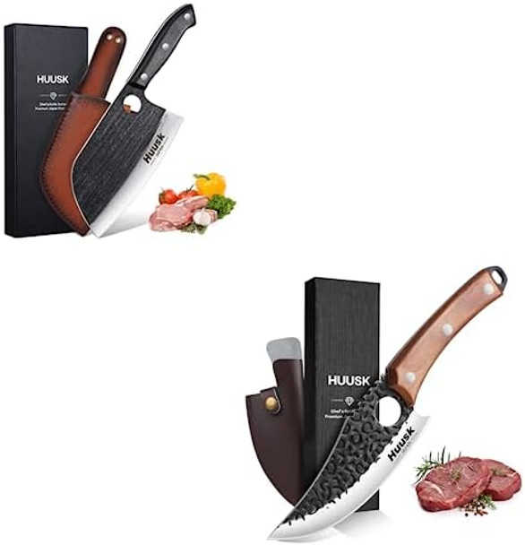 Huusk Serbian Chef Knife Bundle Knives Viking Knife With Sheath Huusk Serbian Chef Knife Bundle Knives Viking Knife With Sheath