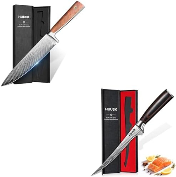 Huusk Filet Knife For Fish - 7 Inch Fish Fillet Knife Bundle With A 8 Inch Professional Kitchen Knifeflexible Boning Knives For Meat Cutting Professional Japanese Fishing Knives For Meat Poultry Cut