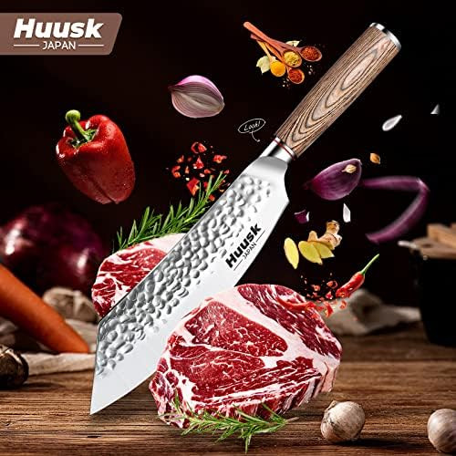 Huusk Kitchen Knives Set - Professional High Carbon Steel Japanese Hand Forged Perfect For Meat Vegetables - Chef Butcher Kiritsuke Knives With Box