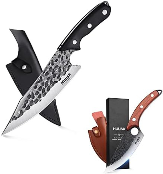 Huusk Collectible Knives Chef Knife & Camping Cooking Knife With Leather Sheath And Box