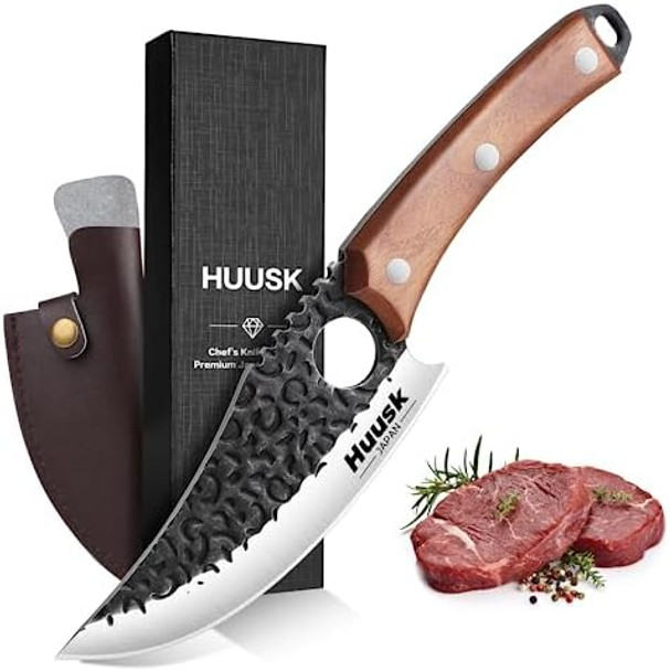 Huusk Viking Knife With Sheath - Hand Forged Butcher Knife For Meat Cutting - High Carbon Steel Meat Kitchen Knives- Multipurpose Japanese Chef Knives For Camping Outdoor Bbq Huusk Viking Knife With Sheath - Hand Forged Butcher Knife For Meat Cutting - High Carbon Steel Meat Kitchen Knives- Multipurpose Japanese Chef Knives For Camping Outdoor Bbq