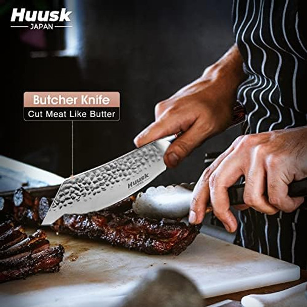 Huusk Japan Knife Set Butcher Knife With Chef Knife And Boning Knife For Meat High Carbon Steel Hand Forged Knifesteel Sentinel Series
