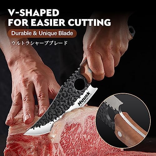 Huusk Japanese Hand Forged Chef Knives Set Cleaver Knife For Meat Cutting Deboning Knife With Sheath