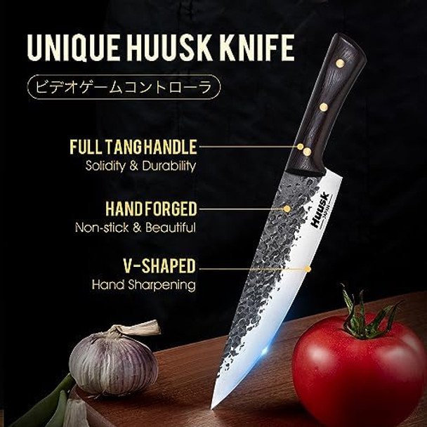 Huusk Knives From Japan 8-Inch Chef Knife Professional Hand Forged Kitchen Knife Japanese Gyutou Chef Knives High Carbon Steel Cooking Knife Kitchen Scissors For Meat Chicken Bones And Turkey