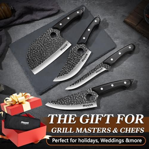 Huusk Serbian Chef Knife Set - 6Pcs Bundle With A 3 Layers 9Cr18Mov High Carbon Kitchen Knifeviking Boning Knives With Bag For Kitchen Outdoor Bbq Campingbirthday Idea Men